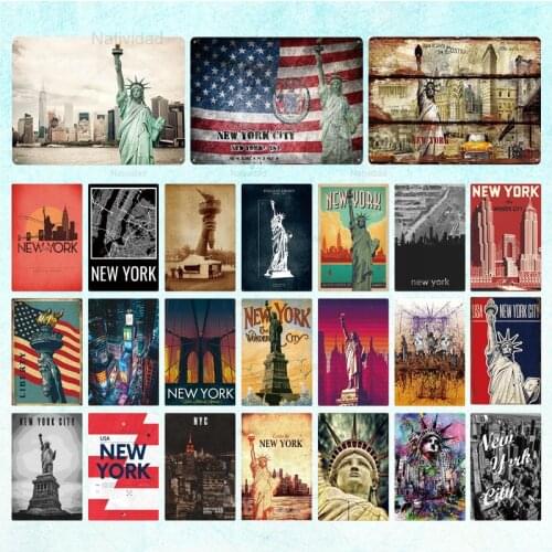 Natividad Retro Statue of Liberty Tin Sign Vintage New York Iron Painting Plaque Bookstore Coffee Bar House Home Wall Decoration