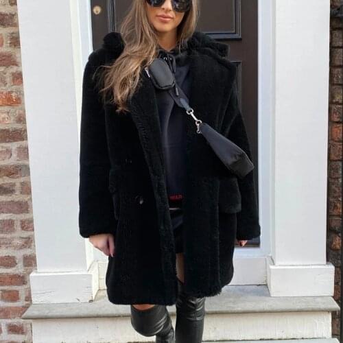 Wenfly Women Long Coats Jackets Thick Warm Padded Loose Casual England Oversized Ladies Lambswool Fur Outerwear Plus Size