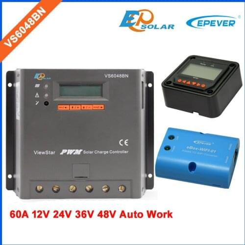 Charger 12v 24v 36v 48v auto work solar controller EPEVER factory supply VS6048BN 60A 60amp wifi BOX and meter MT50