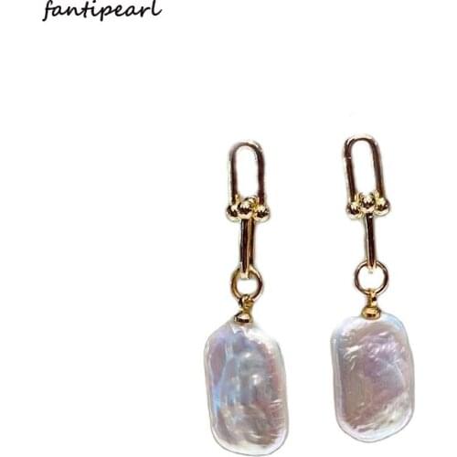 Pearl Earrings Metal Accessories Premium Sense Square Pearl Temperament Horseshoe Buckle Chain Terms Drop Earrings