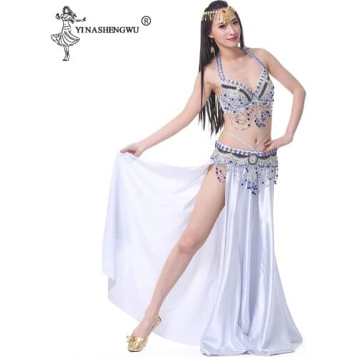 Women Belly Dance Costume Sets Newest Belly Dance Wear Split Skirt Belly Dance Bra Belt Crystal Tassel Belly Dancing Stage Hot