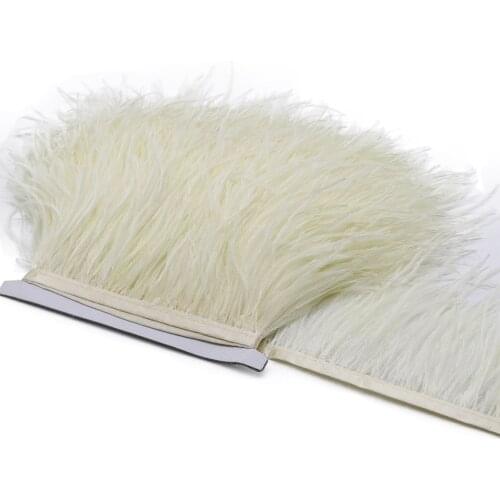 1 Meter Beige Ostrich Feather Fringe Fluffy 10-15CM Colorful Plumes trim For Wedding Dress Decoration Crafts Wholesale