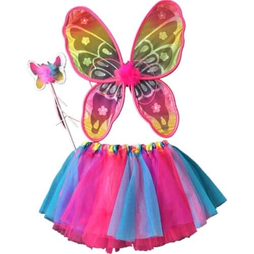 10pcs Colorful Girl Fairy Wing Skirt Magic Rod Wands Princess Butterfly Costume Wings Birthday Party Festival Holiday Decoration