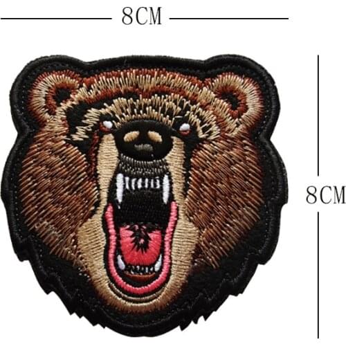 3D Cute Cartoon Ferocious Beast Animal Badge Embroidery Patches Tiger Wolf Bear Cloth Hook&Loop Outdoor Bag Backpack Stickers