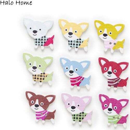 30pcs Dog Wood Buttons for Sewing Scrapbooking Clothing Headwear Handmade Crafts Home Decor Accessories DIY 35x25mm