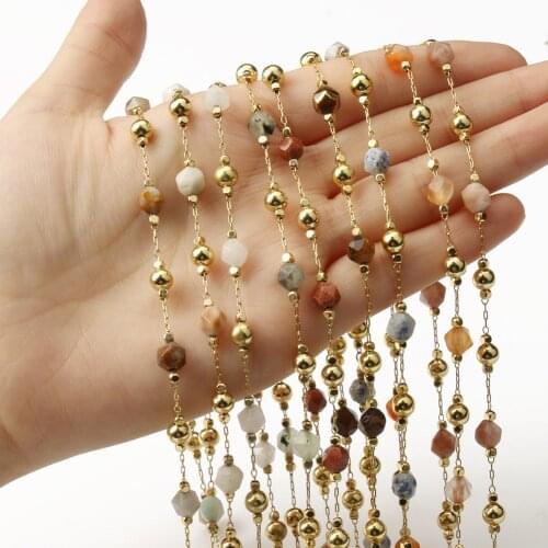 6x6mm 1Meter Stainless Steel Gold Color Chain Faceted Stone Beads for Jewelry Making DIY Bracelets Necklaces Ankles Accessories