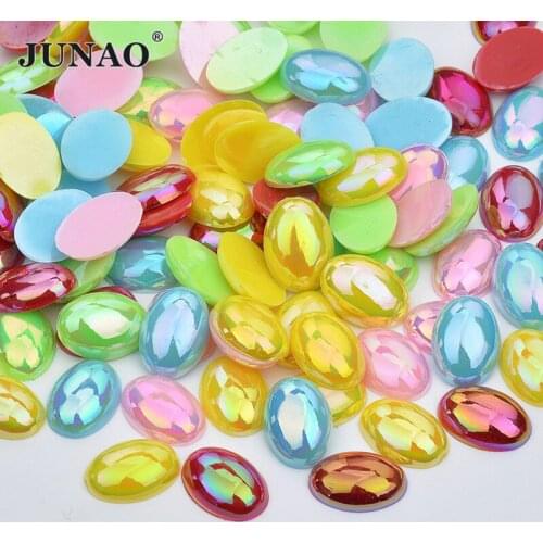 JUNAO 8*10mm 10*14mm 13*18mm Colorful AB Oval Rhinestones Applique Acrylic Crystal Strass Glitter Flatback Stones for Decoration