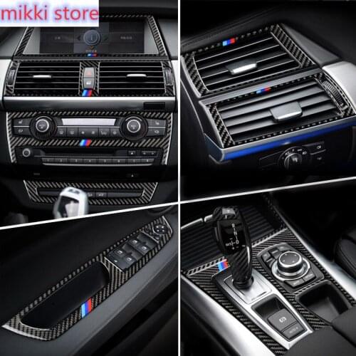 For BMW X5 X6 E70 E71 Carbon Fiber Car Gearshift Air Conditioning Outlet CD Panel Frame Decoration Cover Trim Sticker Accessory