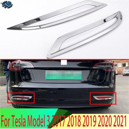 For Tesla Model 3 2017 2018 2019 ABS Chrome Rear Reflector Fog Light Lamp Cover Trim Bezel Frame Styling Garnish