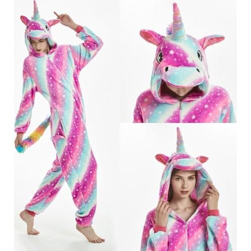Rainbow Unicorn Flannel Kigurumi Pajamas Family Macthing Christmas Pajama Adult Unicorn Pijamas Homewear Cosplay Pyjamas
