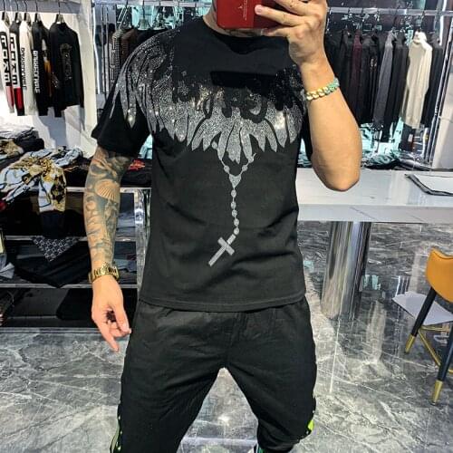 Wing Hot Drilling Couples Tshirt Top Fashion Brand Short Sleeve T-shirt For Men Summer 2021 Social Club Outfits Tee Shirt Homme