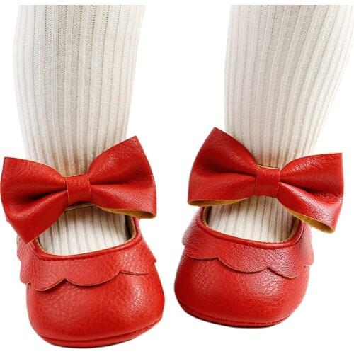 Imcute Newborn Girls Princess Dress Shoes Girls Rubber Non-slip Bow Flat Shoes