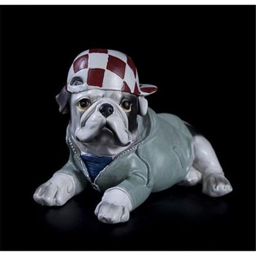 PLAID CAP ENGLISH BULLDOG ART SCULPTURE FLEECES DOG STATUE RESIN CRAFTS AMERICAN ANIMAL FIGURINE HOME OFFICE DECORATION R5312