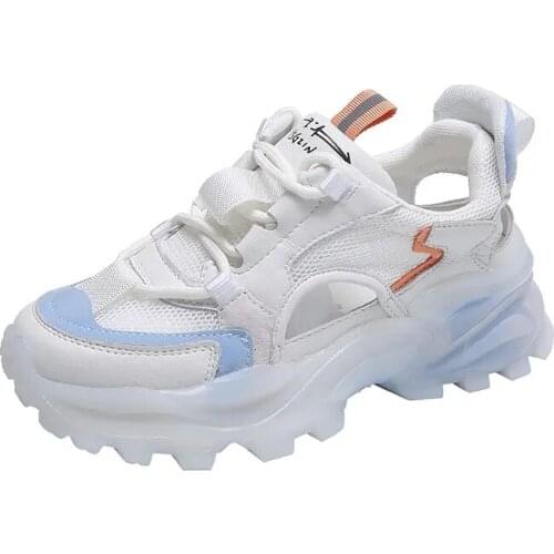 Summer Womens Casual Shoes Thick Soled Lace Up Hollow Sports Shoes Breathable Anti Slip Fashion Casual Shoes Size 35-40