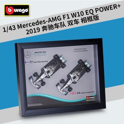 Bburago 1:43 2019 Mercedes Benz F1 W10#44 W10#77 With frame Signed edition Alloy Simulation Car Model Collect gifts toy