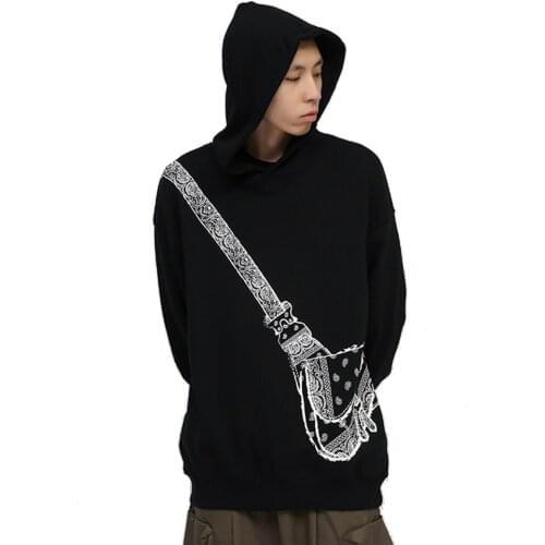 Youthful Style Men Hoodie Messenger Bag Printing Oversize Harajuku Style Sweatshirt Loose Hoodie Trendy Brand Hip-Hop Student