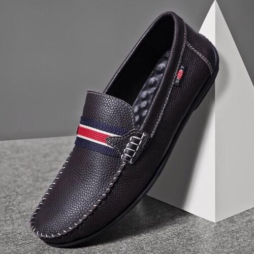 Genuine Leather Men Casual Shoes Luxury Brand 2021 Mens Loafers Moccasins Breathable Slip on Black Driving Shoes Plus Size 38-44