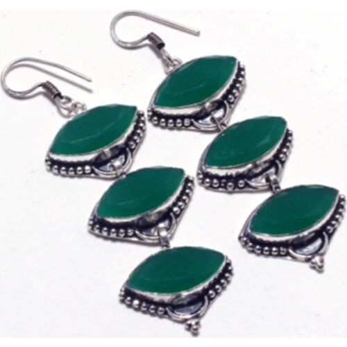 Genuine Green Onyx Silver Overlay on Copper Earrings ,Hand made Women Jewelry Gift , E5375