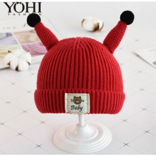2018 New lovely Knitted hat Winter baby warm hat children cartoon bear thickening earmuffs wool hat baby horn cap