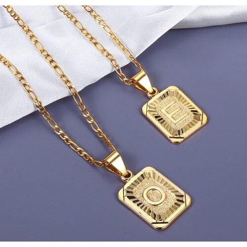 2020 Fashion 26 Letters Square Charm Necklaces Choker Figaro Link Chain Gold Tone Length Adjustable Fashion Jewelry Gift GPM05H