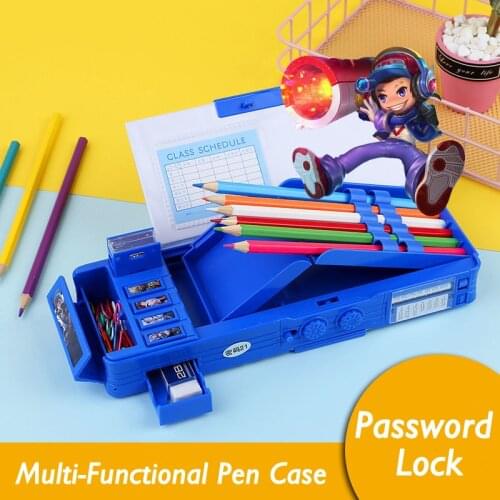 TRANSFORMERS Double Layer Pencil Case Cartoon Pattern Password Pen Case Large Capacity Stationery Box Office School Storage Bag