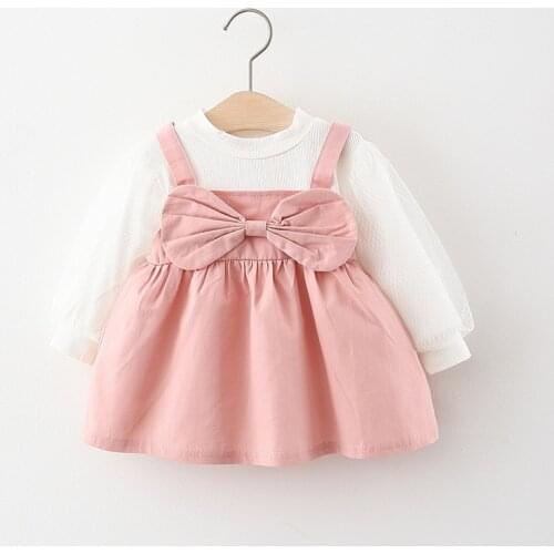 Newborn Baby Girls Dress Cute Bow Long-sleeved Dresses for Girl Clothing 1 year Baby Birthday Princess Dresses Toddler Clothes