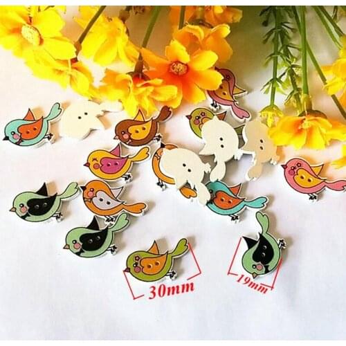 50pcs/lot Random Mixed Birds Buttons Scrapbooking 2 Holes Decoration accessories For Handmade decorative buttons 30mm x 19mm