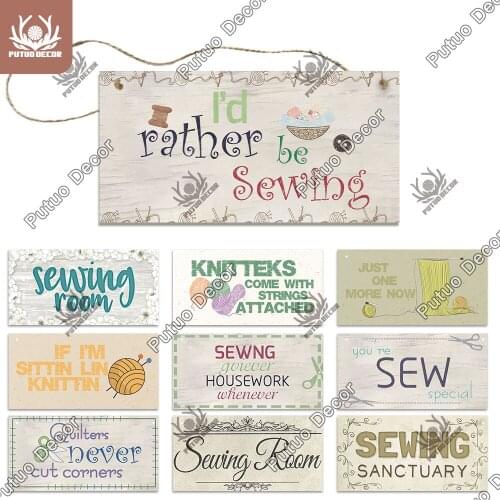 Putuo Decor Sewing Wooden Signs Wooden Hanging Signs Plaque Wood for Sewing Door Decor Plaque In Home Decor Sewing Supplies