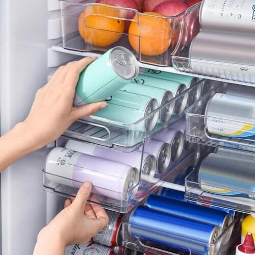 Self-Rolling Storage Box Double-Layer Transparent Beverage Rack Kitchen Refrigerator Fresh Drink Holder Kitchen Food Organizer