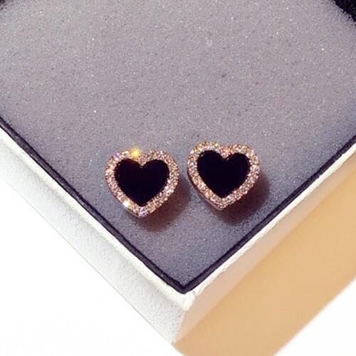 Cute Korean Earrings Heart Bling Zircon Stone Rose Gold Stud Earrings for Women Fashion Jewelry 2021 New Gift