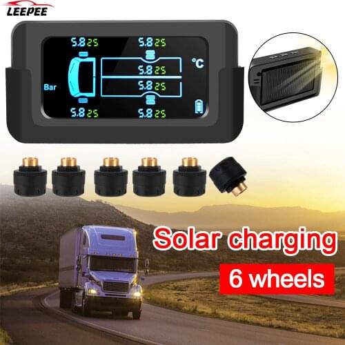Auto Security Alarm Save Fuel Digital LCD Display 6 Sensors Tire Pressure Monitoring System Solar Smart Car TPMS