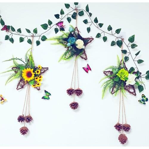 Nordic Ins Wreath Romantic Wedding five star flower Garland Wall Hanging Simulation Flower Pendant Home Decoration
