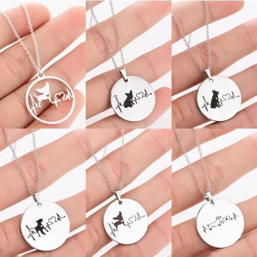 SMJEL Dog Jewelrys Stainless Steel Chihuahua Necklaces for Women Men Cute Animal Bulldog German Herd Corgi Paw Necklace Collier