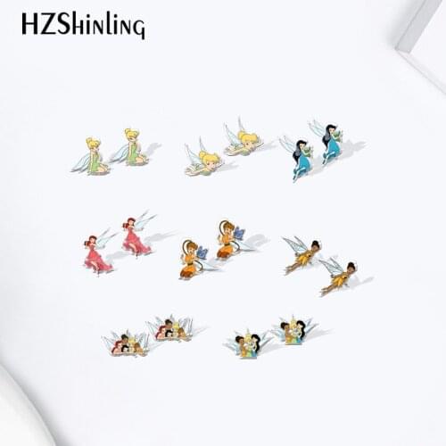 Tinkerbell Fairy Princess Cartoon Pattern Acrylic Stud Earrings Resin Epoxy Ear Jewelry