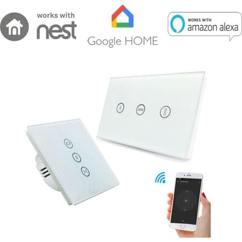 Smart Wall Curtain Switch WiFi Touch Control via APP Alexa Google Home Voice Control For Motors Roller Shutter EU US UK Type