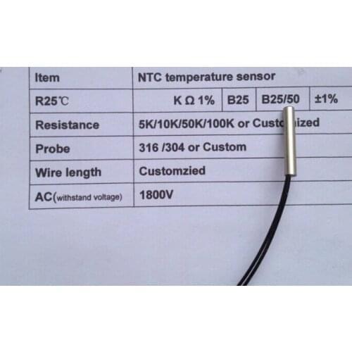 Free ship 10pc waterproof ntc sensor temperature ntc 1k probe 5*25MM cooper head ntc 1k sensor 3470 1% 1M thermistor NTC sensor