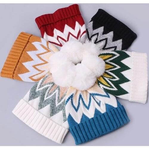 Knitted winter hat women beanie thick warm velvet wool pompon bonnets ski cap Christmas gradient fur ball warm hat