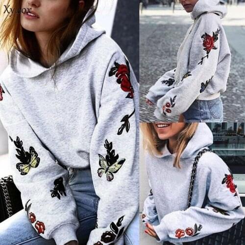 Womens Floral Hooded Sweatshirt Ladies Warm Tops Outwear Hoody Jumper Pullover