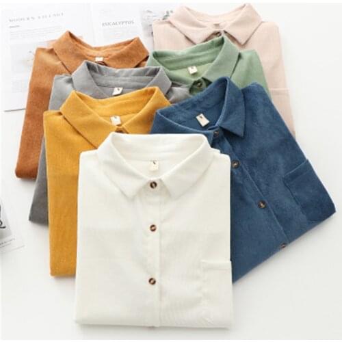 2020 Spring New Women Long Sleeve Solid Color Womens Corduroy Shirt Blouse Casual Large Size Loose Blouses Lady Tops PZ3158