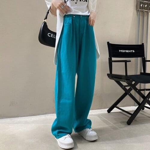 New Summer Wide Leg Jeans for Women Denim Pants High Waist Full Length Clothing Trousers Vintage Streetwear Print Mom Pants