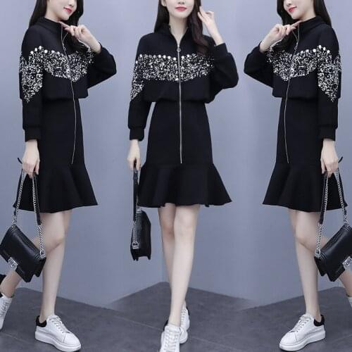 New spring autumn stitching sequined dress waisted fishtail dress chic midi dress high waist vestidos de festa