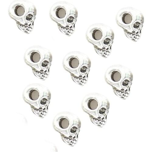 10 Antique Tibetan Silver Skull Head Spacer Beads Charm DIY Jewelry Findings