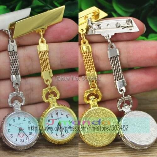 100pcs/lot Gold Color Hot Sale Medical Watch Useful Alloy Nurse Quartz Watch Wholesale Price Steel Chain Metal Watch 2 colors