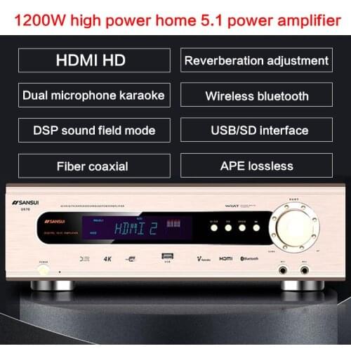 1200W High-power 5.1 Power Amplifier UX70 HD Bluetooth Home Theater Audio Lossless Hifi Subwoofer Amplifier Fiber Coaxial