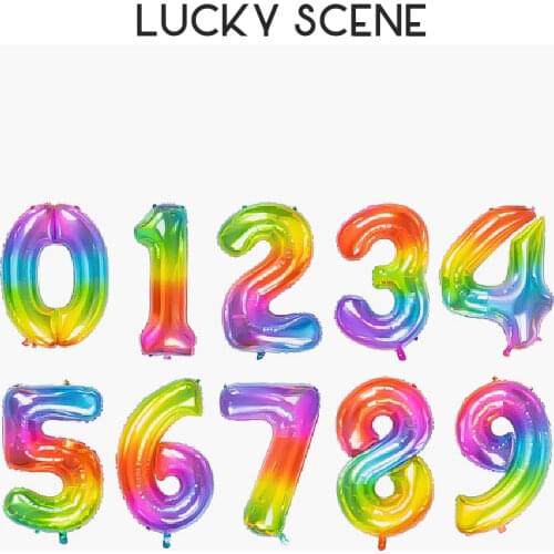 18" 40" Giant Rainbow Jelly Gradient Number Balloon Translucent Star Heart Round Digital Birthday Decorations S00943