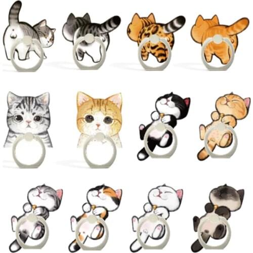 Acrylic Phone holder Cartoon Cat Finger Ring Holder Mobile Phone Holder For iPhone Xiaomi Huawei All Cell Phone Stand Holder