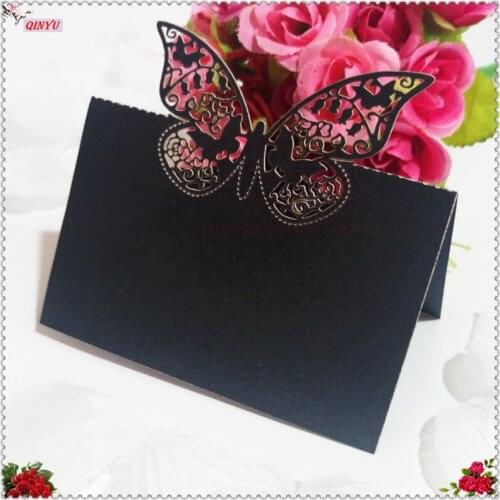 50/100pcs Wedding Invitations Card Pearlscent Paper Card Favor And Gifts Wedding Party Decoration Hollow out butterfly 9*12cm 6z