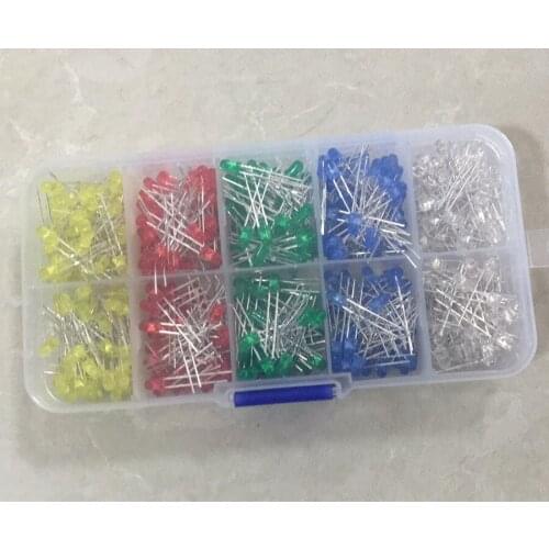 5x100pcs=500Pcs 3MM LED Diode Kit Mixed Color Red Green Yellow Blue White + BOX