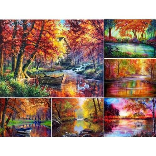 DIY 5D Diamond Painting Autumn Forest Cross Stitch Kit Full Drill Square Embroidery Scenery Mosaic Art Picture of Rhinestones