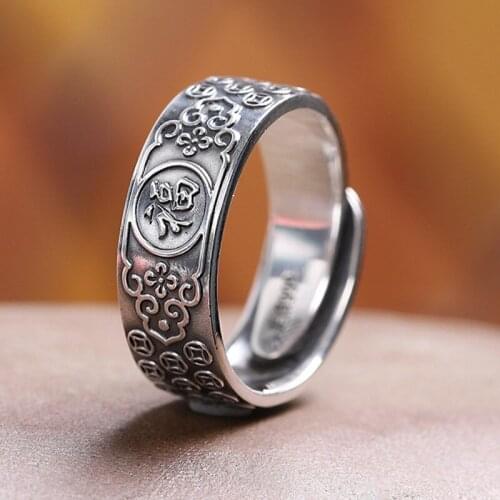 BOCAI New 100% Sold s925 Silver engraving Blessing Ring fashion retro Woman open Ring